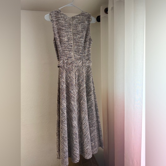 CALVIN KLEIN TWEED LOOK FIT & FLARE BELTED SLEEVELESS MIDI DRESS METALLIC Size 2 - Picture 12 of 13